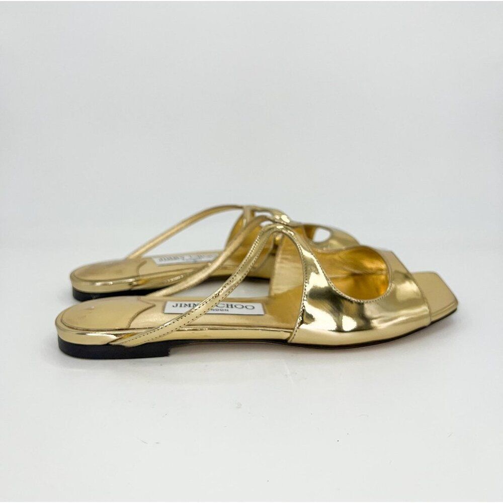 JIMMY CHOO Anise Gold Square Open Toe Flat Strappy Slip-On Sandals Size EU36 - Picture 6 of 10